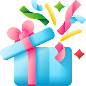 Gift box with celebration streamers