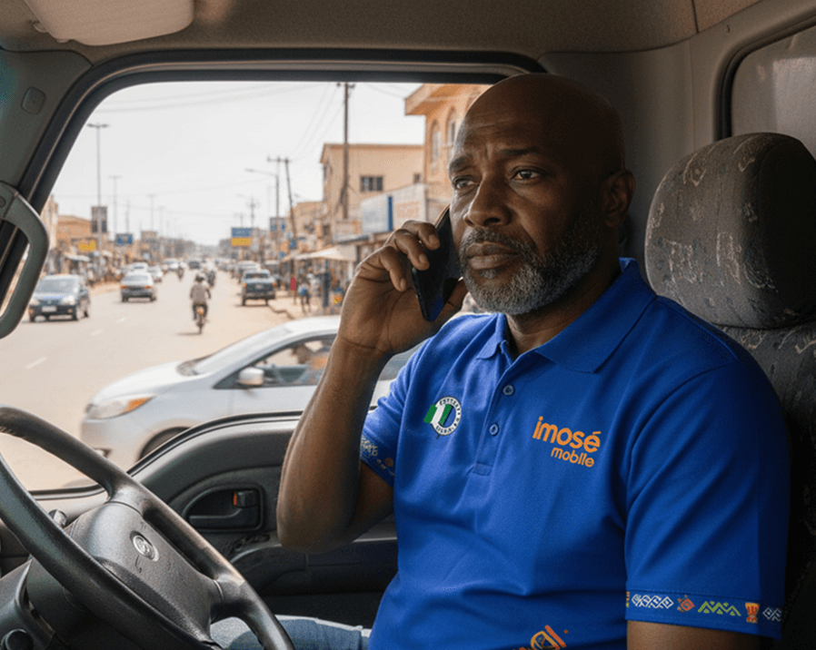 Imose delivery representative on a phone call