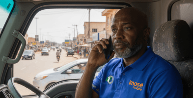 Imose delivery representative on a phone call